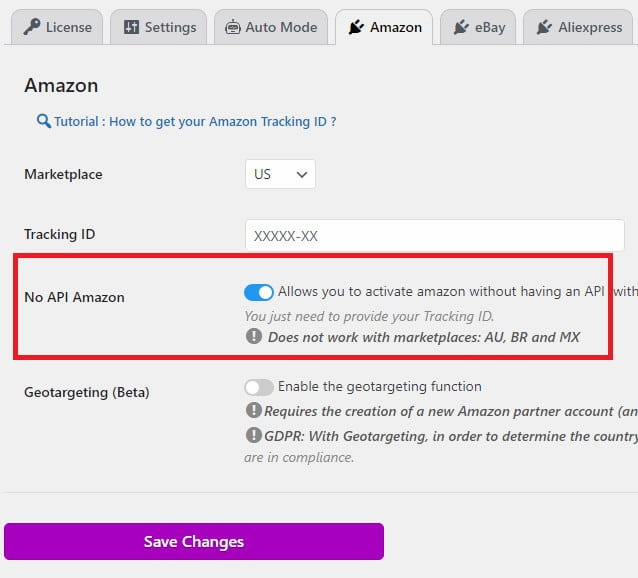 Affi AI Amazon no API feature.