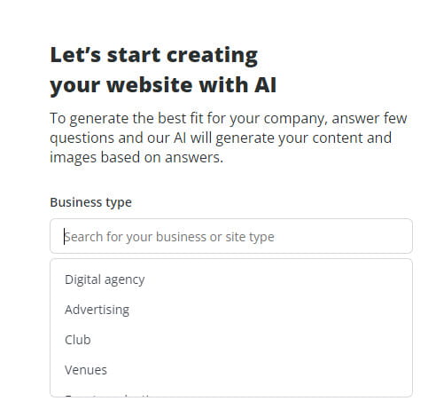 Creating site from scratch using 10Web AI Builder.