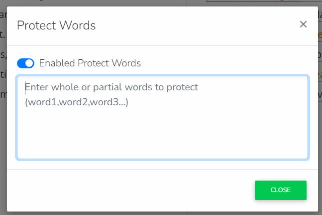 Spinner Chief protected words feature.